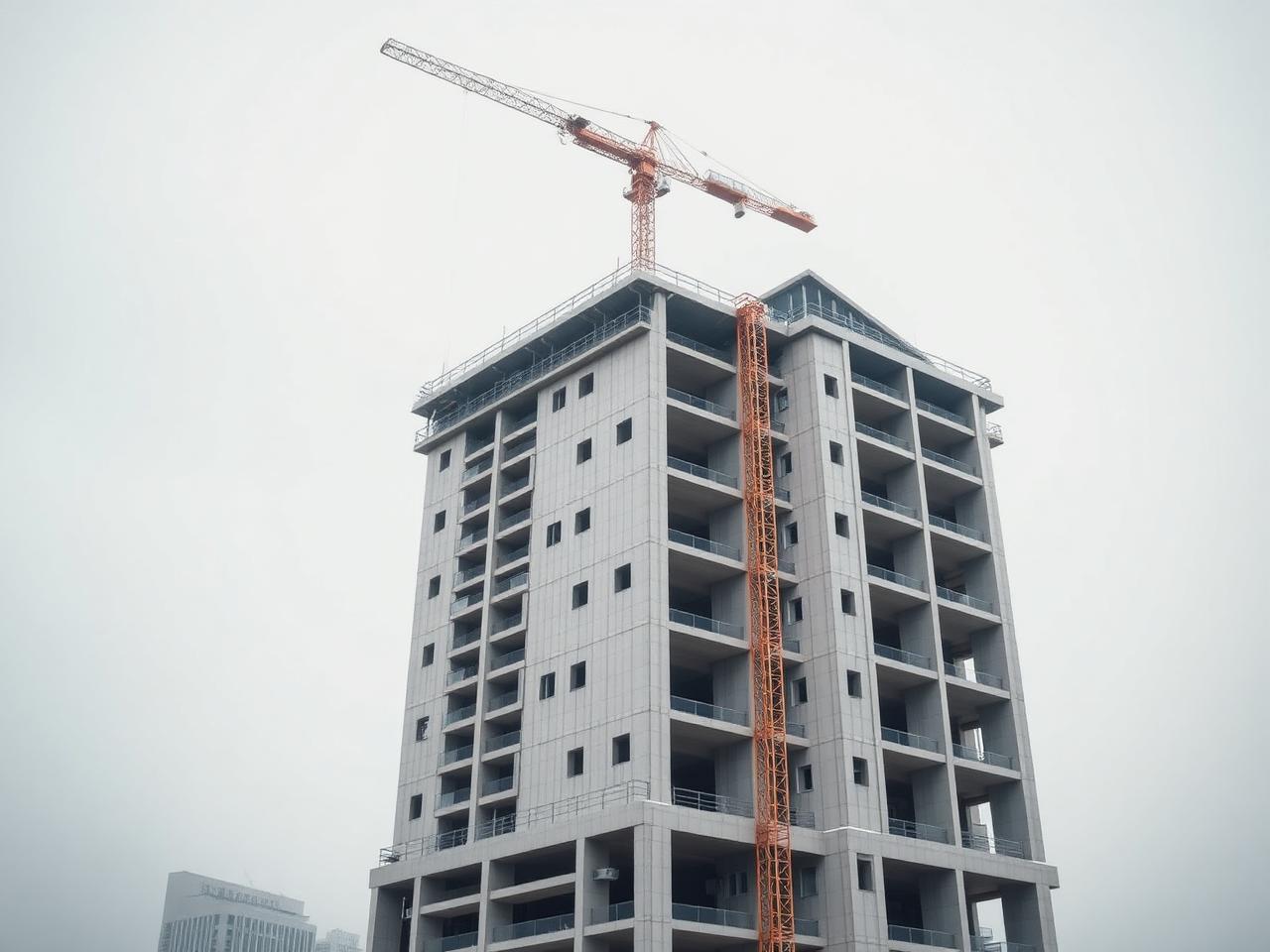 Estrutura de um edifício corporativo em construção com grua